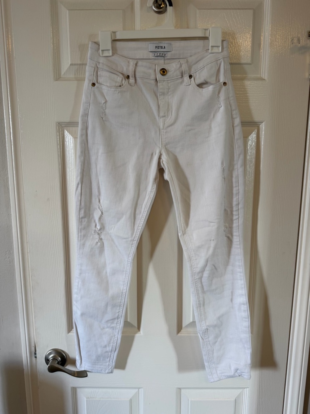 Pistola Jennifer White Distressed Skinny Jeans